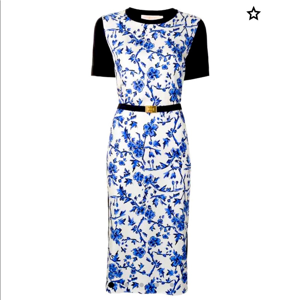 Tory Burch Greer Panel Dress Blue and white